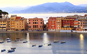 romantic view at blue hour of Silence bay to Sestri levante