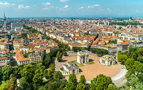 Milan, Northern Lombardy Region. Summer City Panorama Looking North West.