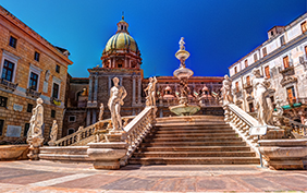 Famous fountain of shame on baroque Piazza Pretoria, Palermo, Sicily, Italy