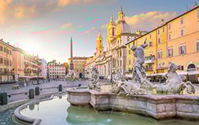 Piazza Navona in Rome, Italy at twilight