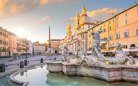 Piazza Navona in Rome, Italy at twilight