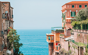 View of the street in Sorrento, Italy. Sorrento beautiful way to the sea between the rock