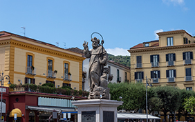 Sorrento, Italy July 13 2019: Sant Antonio Abate Monument at Central Square in Sorrento, Italy.