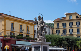 Sorrento, Italy July 13 2019: Sant Antonio Abate Monument at Central Square in Sorrento, Italy.