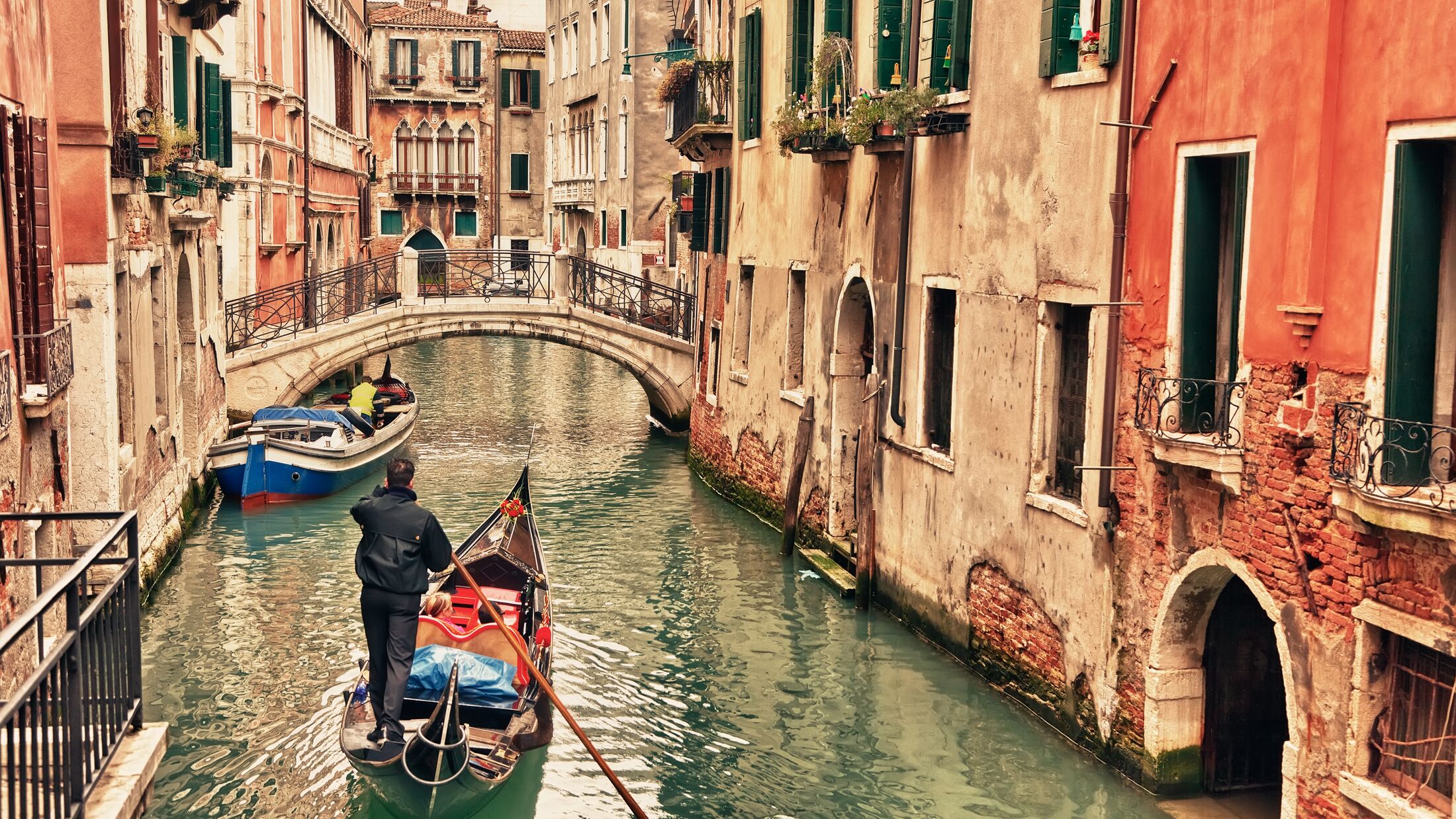 Gondola on canal in Venice