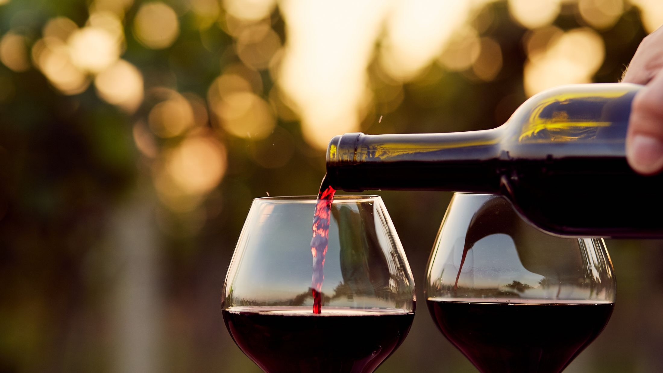 Pouring red wine into glasses in the vineyard, toned; Shutterstock ID 314750660; PO: Project Italy - Facilities images; Job: Project Italy - Facilities images; Client: H&J/Citalia