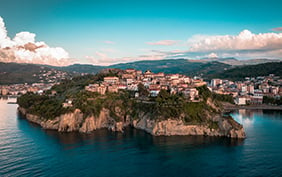 Panoramic view in Agropoli with the sea in the background. Cilento, Campania, southern Italy.