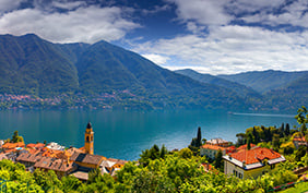 View from the town of Carate Urio, on Lake Como. Alps, Italy.